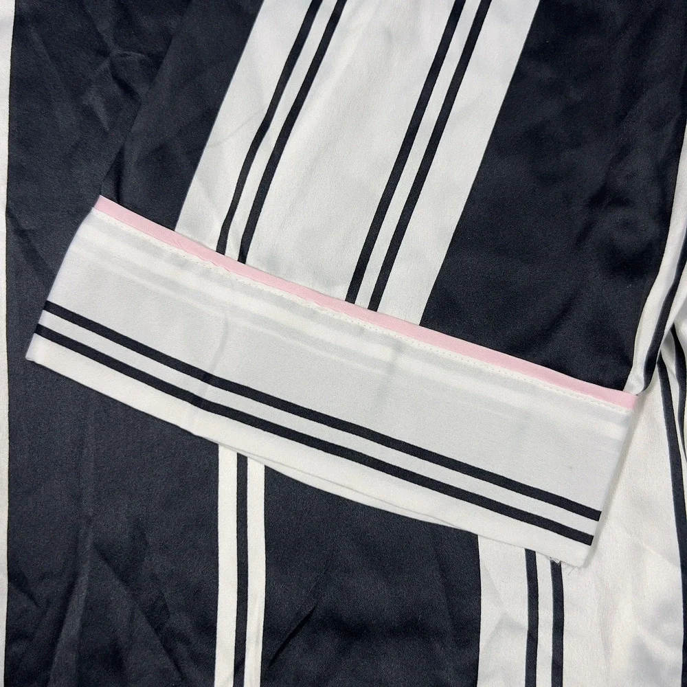 Victoria’s Secret Satin Pajama Sleep Shirt‎ Button Down Black White Stripe S.XXL